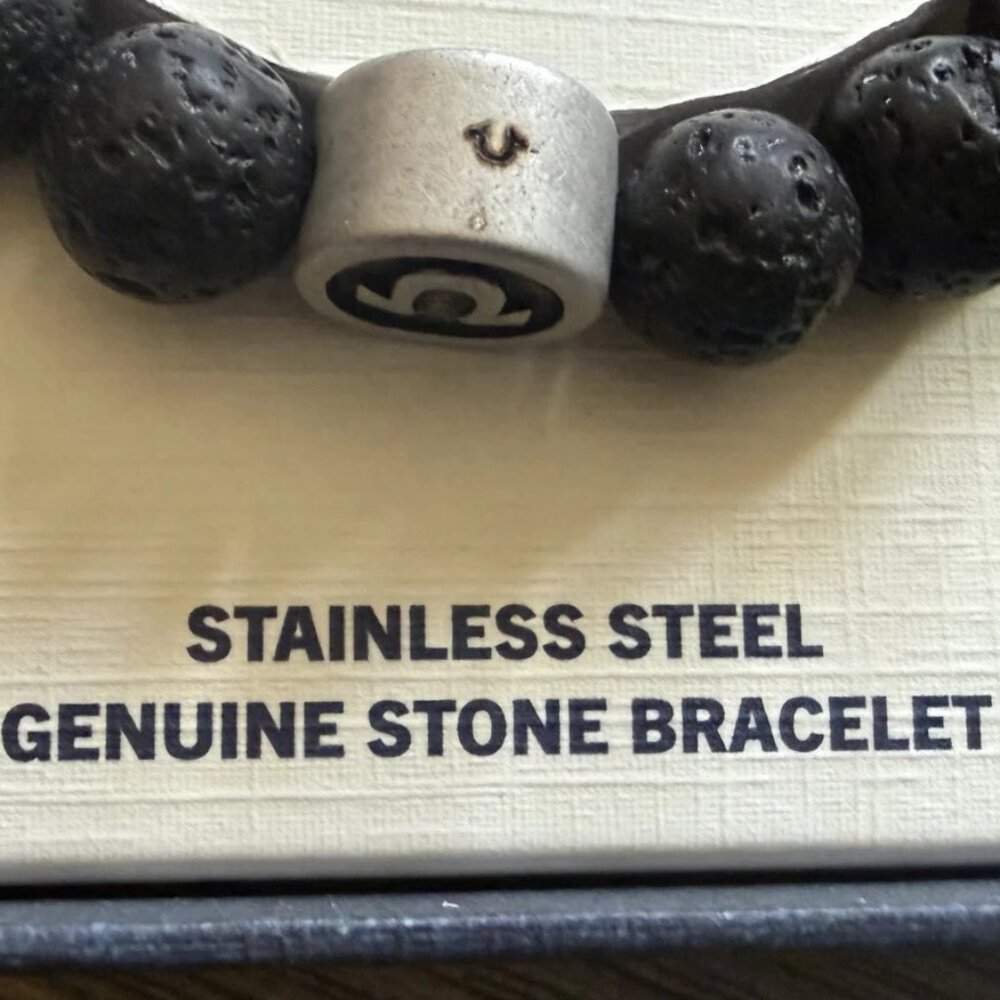 True Religion Black Genuine Stone Beaded Stainless Steel Bracelet New In Box - Picture 4 of 5